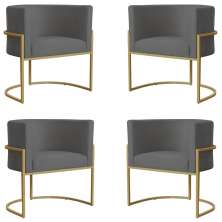 Kit 4 Poltronas Decorativa Sala de Estar Luana Base Gold Suede Cinza - Montanaris Decor