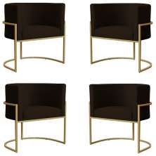 Kit 4 Poltronas Decorativa Sala de Estar Luana Base Gold Suede Marrom - Montanaris Decor