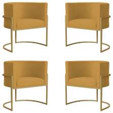 Kit 4 Poltronas Decorativa Sala de Estar Luana Base Gold Suede Mostarda - Montanaris Decor