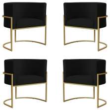 Kit 4 Poltronas Decorativa Sala de Estar Luana Base Gold Suede Preto - Montanaris Decor