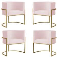 Kit 4 Poltronas Decorativa Sala de Estar Luana Base Gold Suede Rosa Claro - Montanaris Decor