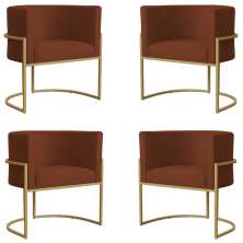 Kit 4 Poltronas Decorativa Sala de Estar Luana Base Gold Suede Terracota - Montanaris Decor