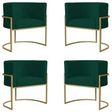 Kit 4 Poltronas Decorativa Sala de Estar Luana Base Gold Suede Verde - Montanaris Decor