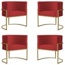 Kit 4 Poltronas Decorativa Sala de Estar Luana Base Gold Suede Vermelho - Montanaris Decor