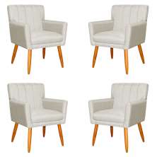 Kit 4 Poltronas Decorativa para Sala de Estar Cecília Linho Bege - Montanaris Decor