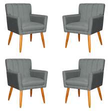 Kit 4 Poltronas Decorativa para Sala de Estar Cecília Linho Cinza - Montanaris Decor