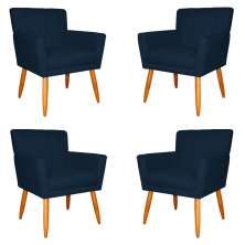 Kit 4 Poltronas Decorativa para Sala de Estar Cecília Suede Azul Marinho - Montanaris Decor