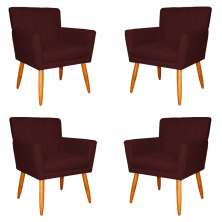 Kit 4 Poltronas Decorativa para Sala de Estar Cecília Suede Bordô - Montanaris Decor