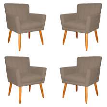 Kit 4 Poltronas Decorativa para Sala de Estar Cecília Suede Cappuccino - Montanaris Decor