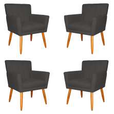 Kit 4 Poltronas Decorativa para Sala de Estar Cecília Suede Cinza - Montanaris Decor