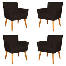 Kit 4 Poltronas Decorativa para Sala de Estar Cecília Suede Marrom - Montanaris Decor