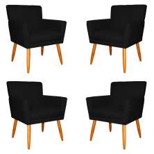 Kit 4 Poltronas Decorativa para Sala de Estar Cecília Suede Preto - Montanaris Decor