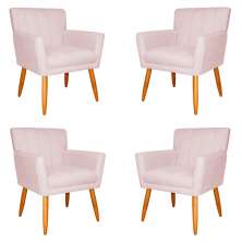 Kit 4 Poltronas Decorativa para Sala de Estar Cecília Suede Rosa Claro - Montanaris Decor