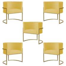 Kit 5 Poltronas Decorativa Sala de Estar Luana Base Gold Suede Amarelo - Montanaris Decor