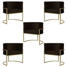Kit 5 Poltronas Decorativa Sala de Estar Luana Base Gold Suede Marrom - Montanaris Decor