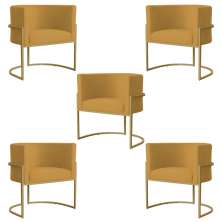 Kit 5 Poltronas Decorativa Sala de Estar Luana Base Gold Suede Mostarda - Montanaris Decor