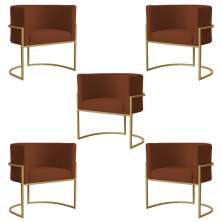 Kit 5 Poltronas Decorativa Sala de Estar Luana Base Gold Suede Terracota - Montanaris Decor