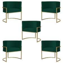 Kit 5 Poltronas Decorativa Sala de Estar Luana Base Gold Suede Verde - Montanaris Decor
