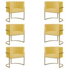 Kit 6 Poltronas Decorativa Sala de Estar Luana Base Gold Suede Amarelo - Montanaris Decor
