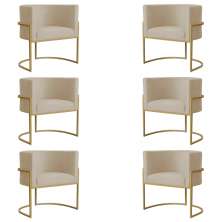 Kit 6 Poltronas Decorativa Sala de Estar Luana Base Gold Suede Bege - Montanaris Decor