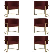Kit 6 Poltronas Decorativa Sala de Estar Luana Base Gold Suede Bordô - Montanaris Decor