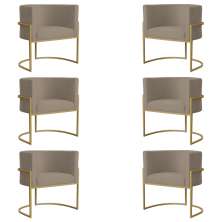 Kit 6 Poltronas Decorativa Sala de Estar Luana Base Gold Suede Cappuccino - Montanaris Decor