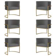 Kit 6 Poltronas Decorativa Sala de Estar Luana Base Gold Suede Cinza - Montanaris Decor