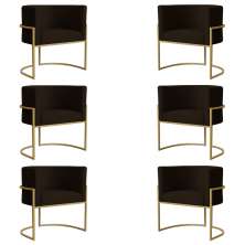 Kit 6 Poltronas Decorativa Sala de Estar Luana Base Gold Suede Marrom - Montanaris Decor