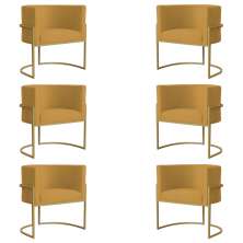 Kit 6 Poltronas Decorativa Sala de Estar Luana Base Gold Suede Mostarda - Montanaris Decor