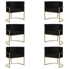 Kit 6 Poltronas Decorativa Sala de Estar Luana Base Gold Suede Preto - Montanaris Decor
