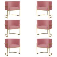 Kit 6 Poltronas Decorativa Sala de Estar Luana Base Gold Suede Rosa - Montanaris Decor
