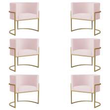 Kit 6 Poltronas Decorativa Sala de Estar Luana Base Gold Suede Rosa Claro - Montanaris Decor