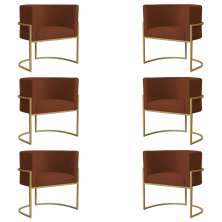 Kit 6 Poltronas Decorativa Sala de Estar Luana Base Gold Suede Terracota - Montanaris Decor