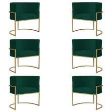 Kit 6 Poltronas Decorativa Sala de Estar Luana Base Gold Suede Verde - Montanaris Decor