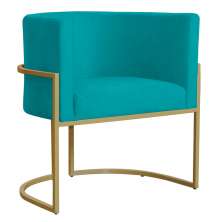 Poltrona Decorativa Sala de Estar Luana Base Gold Suede Azul Turquesa - Montanaris Decor