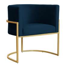 Poltrona Decorativa Sala de Estar Luana Base Gold Veludo Azul Marinho - Montanaris Decor