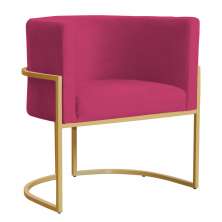 Poltrona Decorativa Sala de Estar Luana Base Gold Veludo Pink - Montanaris Decor