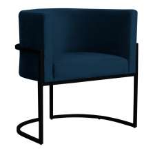 Poltrona Decorativa Sala de Estar Luana Base Preta Veludo Azul Marinho - Montanaris Decor
