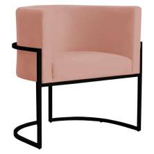 Poltrona Decorativa Sala de Estar Luana Base Preta Veludo Rosa - Montanaris Decor