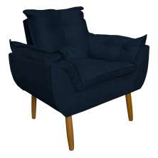 Poltrona Decorativa para Sala de Estar Opala Suede Azul Marinho - Montanaris Decor