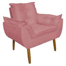 Poltrona Decorativa para Sala de Estar Opala Suede Rosa - Montanaris Decor