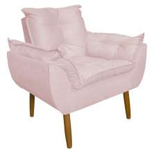 Poltrona Decorativa para Sala de Estar Opala Suede Rosa Claro - Montanaris Decor