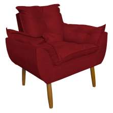 Poltrona Decorativa para Sala de Estar Opala Suede Vermelho - Montanaris Decor
