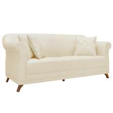 Sofá 3 Lugares para Sala de Estar 200cm Eva Linho Pérola - Montanaris Decor