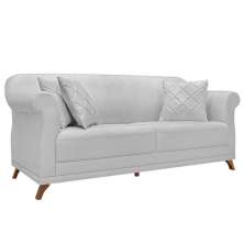Sofá 3 Lugares para Sala de Estar 220cm Eva Linho Cinza Claro - Montanaris Decor