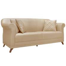 Sofá 3 Lugares para Sala de Estar 220cm Eva Linho Dourado - Montanaris Decor