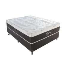 Cama Box Casal Pegasus com Colchão Casal Molas Ensacadas Cinza e Branca