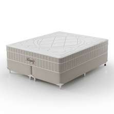 Cama Box King Royale com Colchão King Molas Ensacadas Bege e Branca
