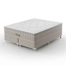 Cama Box Queen Royale com Colchão Queen Molas Ensacadas Bege e Branca