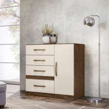 Cômoda Sapateira 4 gavetas Vênus - Castanho Wood / Baunilha